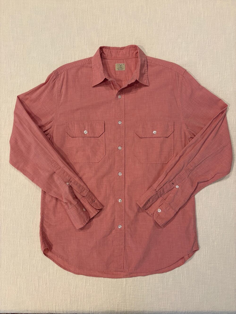 J.Crew Mens M 100% Cotton Coral Two Pocket Long Sleeve Button Up Shirt